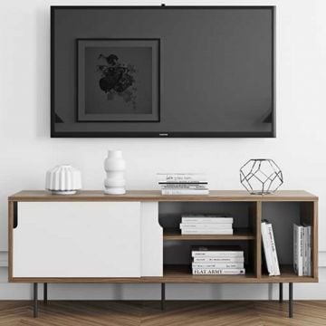 Dressoir Danny 165cm met metalen pootjes - wit/walnoot
