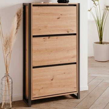 Schoenenkast Damon - 70x25x125cm - 3 deuren - eikdecor