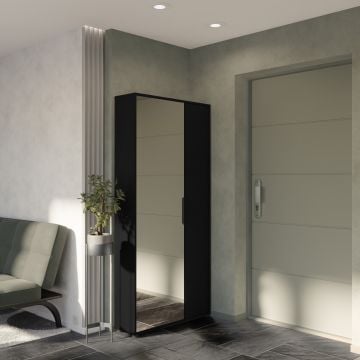 Schoenenkast Ebony 83x24x178cm - met spiegel - zwart