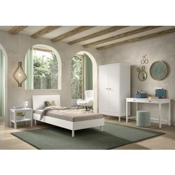 Kinderkamer Forrest: nachttafeltje, bed 90x200, kleerkast, bureau - wit beukenhout