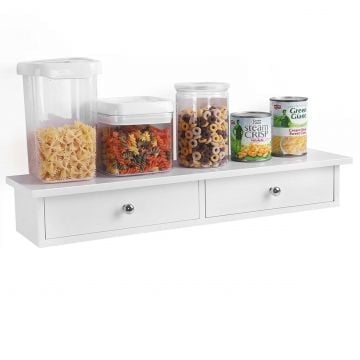 Zwevende plank met 2 laden, afwerking hoogglans, 65 x 15 x 10 cm, wit