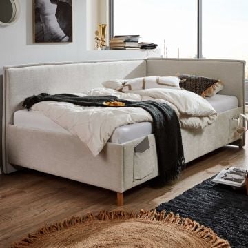 Kofferbed Ollie | Met rugleuning | 140 x 200 cm | Beigekleurig design