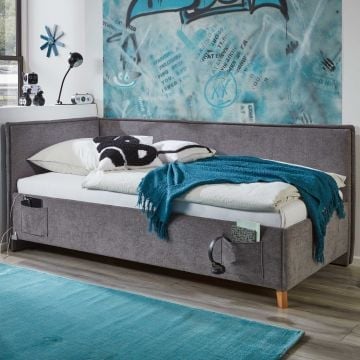 Eenpersoonsbed Ollie | Met rugleuning | 120 x 200 cm | Grijs design