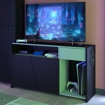 Tv-meubel LevelUp 113cm met twee deuren & 1 lade - zwart/wit