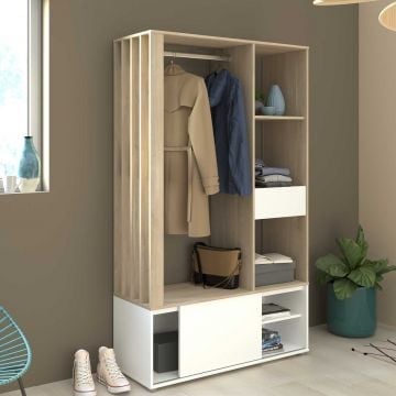 Garderobe Ghislain 1 deur & 1 lade - Japanse eik/wit