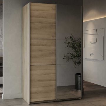 Garderobekast Spectre 116cm met schuifdeuren en spiegel - eikdecor