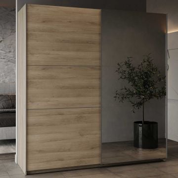 Garderobekast Spectre 195cm met schuifdeuren en spiegel - eikdecor