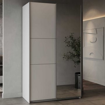 Garderobekast Spectre 116cm met schuifdeuren en spiegel - mat wit