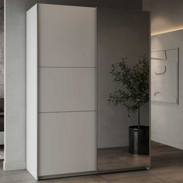 Garderobekast Spectre 148cm met schuifdeuren en spiegel - mat wit