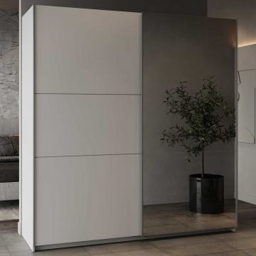 Garderobekast Spectre 195cm met schuifdeuren en spiegel - mat wit