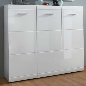 Schoenenkast Allan 134cm met 3 deuren - hoogglans wit 