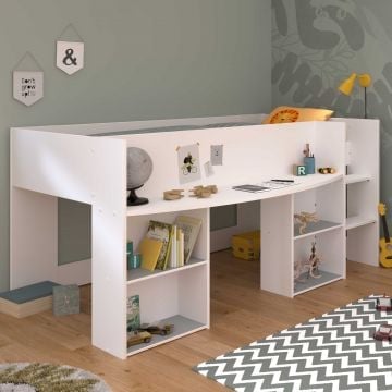 Halfhoogslaper Rue 90x200 met bureau - wit/grijs of wit/roze