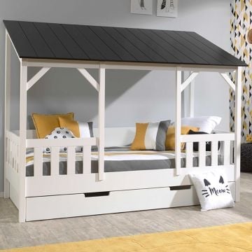 Bedhuisje Malia 90x200 met bedlade - zwart dak