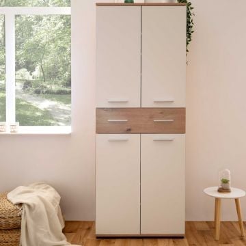 Schoenenkast Jakob 70cm 4 deuren & 1 lade - wit/artisan eik 