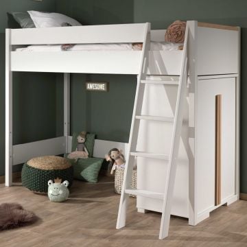 Hoogslaper London 90x200 met kast  - wit