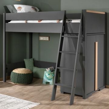 Hoogslaper London 90x200 met kast  - antraciet