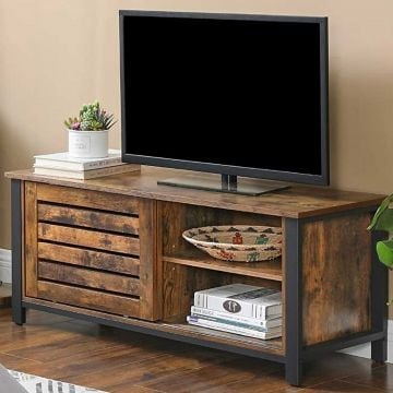 Tv-meubel Lance 110cm 2 schuifdeuren - rustiek bruin/zwart