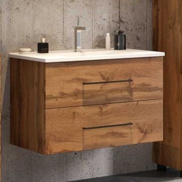 Wastafelmeubel Dusan 80cm met 2 lades - wotan eik