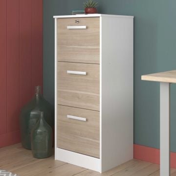 Dossierkast Sil-106cm-3 lades-wit/eik