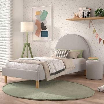 Gestoffeerd bed Maeva 90x200cm met nachttafeltje - grijze bouclé stof