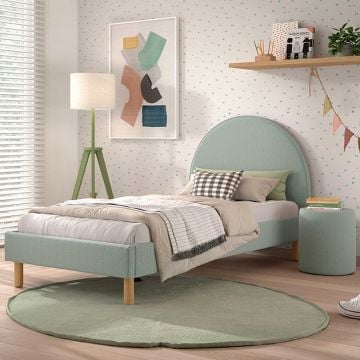 Gestoffeerd bed Maeva 90x200cm met nachttafeltje - groene bouclé stof
