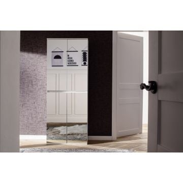 Garderobekast Mirror | 74 x 34 x 191 cm | Vier deuren | Wit
