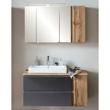 Badkamerset Varese | Wastafel en spiegelkast met verlichting | Wotan Oak/grijs-design