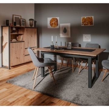 Eetkamerset Damon | Verlengbare eettafel, buffetkast | Anthracite Oak-design