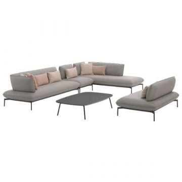 Loungeset tuin Todo | Driezitbank, fauteuil, ligbank, tweezitbank en salontafel | Lichtgrijs
