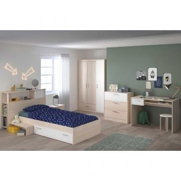 Kinderkamercombinatie Charly 90x200 | Kinderbed, achterbouwstuk, nachtkastje, kledingkast, commode, bureau