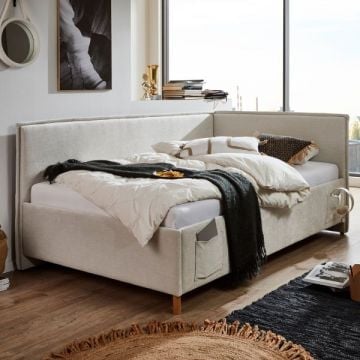 Kofferbed Ollie | Met rugleuning | 140 x 200 cm | Beigekleurig design