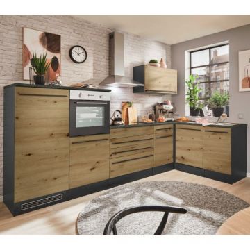 Complete keuken Jazz | Gootsteenkast, onderkast, bovenkast, koelkast- en ovenelement | Eiken design
