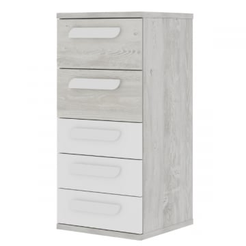 Ladekast Bo0 98 cm met 5 lades en langwerpige handgrepen - grenen/wit