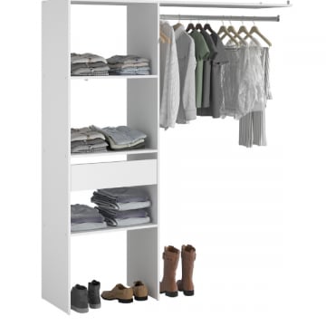 Kledingkast Botan D - 160cm, 1 lade & 3 legplanken & 1 kledingroede - wit