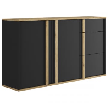 Dressoir Ralphio 160cm 2 deuren & 3 lades - zwart/eik