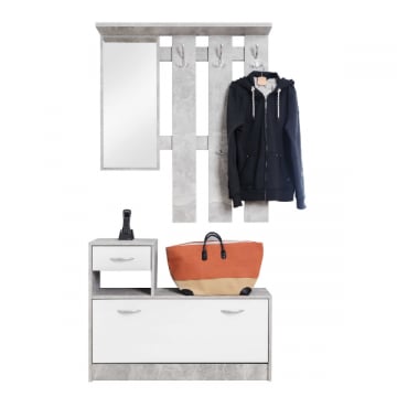 Vestiaire Rudolf (kapstok, spiegel & schoenenkast) - beton/wit