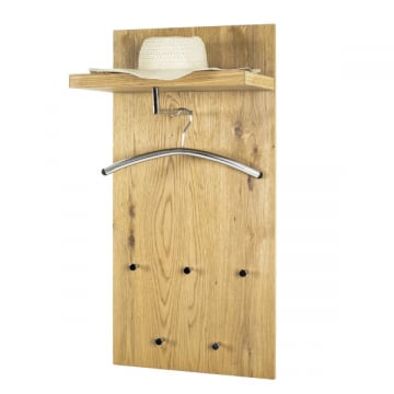Wandkapstok Serkan met hoedenplank, kledingstang & 5 haken - eik 