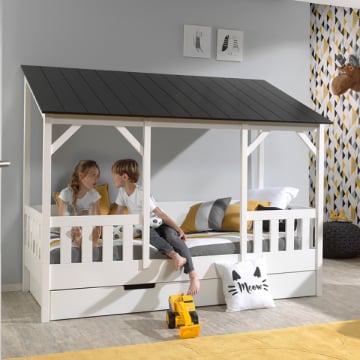 Bedhuisje Malia 90x200 met bedlade - zwart dak