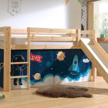 Halfhoogslaper met glijbaan Astrid met bedtent Space Shuttle - dennenhout