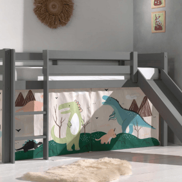 Halfhoogslaper met glijbaan Astrid met bedtent Dino - grijs