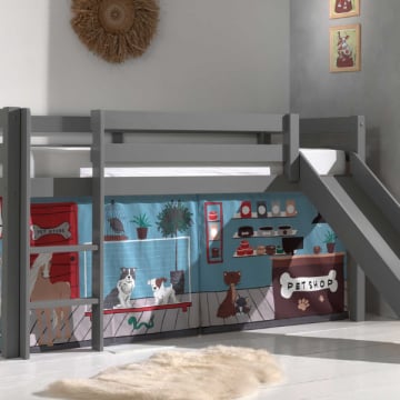 Halfhoogslaper met glijbaan Astrid met bedtent Pet Shop - grijs