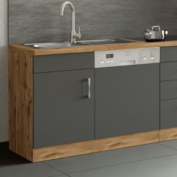 Gootsteenkast Sorrella 110cm voor vaatwasser 1 deur - antraciet/eik