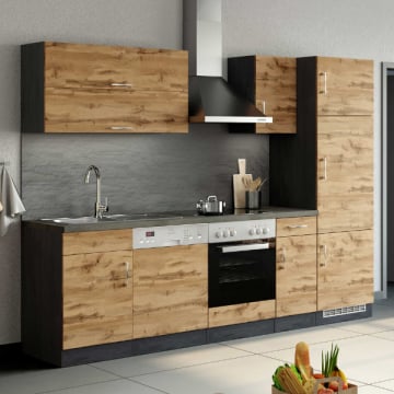 Kitchenette Sorrella 270cm met ruimte voor oven, vaatwas en koelkast - eik/grafiet