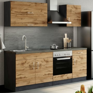 Kitchenette Sorrella 210cm met inbouwoven - eik/grafiet