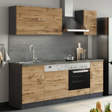 Kitchenette Sorrella 210cm met vaatwas en oven - eik/grafiet