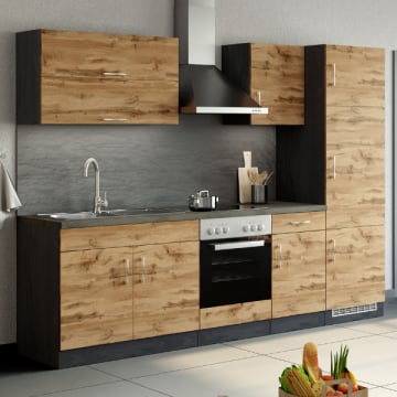 Kitchenette Sorrella 270cm met oven en koelkast - eik/grafiet