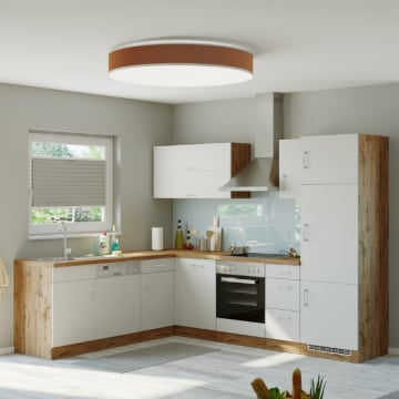 Kitchenette L-vorm Sorrella 270cm met oven, vaatwas en koelkast - wit/eik