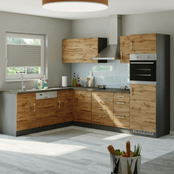 Kitchenette L-vorm Sorrella 270cm met ruimte voor oven, vaatwas en koelkast - eik/grafiet