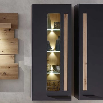 Hangkast Lorna 52cm met verlichting - antraciet/eik