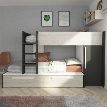 Stapelbed Fleur met kast & lades - grijs